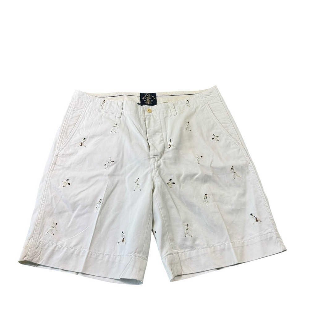 Polo Ralph Lauren Mens 36 White Cricket All Over Logo Embroidered Chino Shorts